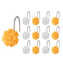 SUQ I OME 12Pcs Spring Shower Curtain Hooks White Daisy Flower Curtain Rings Floral Decorative Curtain Hanger Hooks for Living Room Bedroom Bathroom Decor