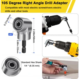 SOYANGNEK 105 Degree Right Angle Drill Adapter 2025 Upgraded Corner Tool Screw Hub with Multi-Function Bend Screwdriver Bit 1/4" Hex Shank Driver Angle Drill Attachment for Tight Spaces（Short）
