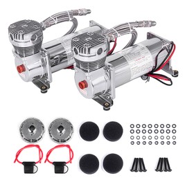 ZHSYMX 200PSI 3/8 NPT Heavy Duty Air Train Horn/Air Ride Suspension Compressor for Train/Truck/Car 12V SILVER Dual