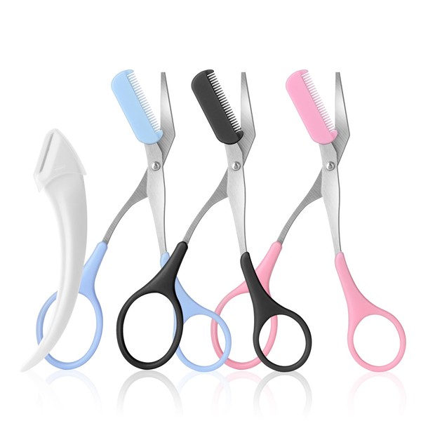 3pcs-Eyebrow Scissors with Eyebrow Razor,Professional Eyebrow Trimmer Scissors with Comb,Non