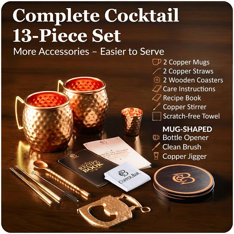 COPPER-BAR Moscow Mule Copper Mugs - Unique HANDCRAFTED Gift Set
