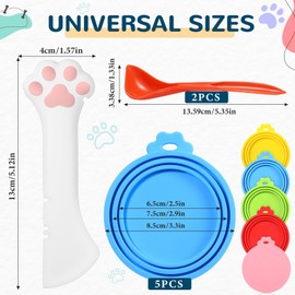 Uiifan 8 Pcs Pet Food Can Supplies Set 5 Pcs Universal Silicone Pet Food Can Covers Lids 2 Pcs Silicone Can Spoons 1 Pcs Multifunctional Pet Can Opener for Pets Dogs Cats Feeding Can (Multicolor)