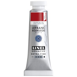 Lefranc & Bourgeois 301174 Linel Gouache Extra Fine and Smooth Watercolours with Maximum Colour Intensity, Luminosity for Streak-free Application, 14 ml Tube - Medium Red Cadmium Free