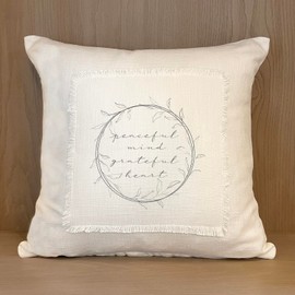 Boho Chic Decorative 18x18 Pillow Cover - Unique Couch Accent for Living Room or Bed - Sofa Throw Pillow Case by Second Nature By Hand (Peaceful Mind, Grateful Heart)