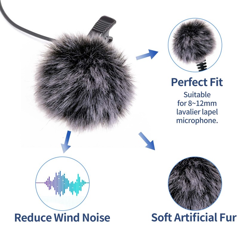 Microphone Cover Furry Windscreen & Foam Cover Set for Lavalier