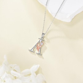 HKPATOP Initial Tulip Necklace 925 Sterling Silver Tulip Flower Initial A Pendant Alphabet Letter Script Name Necklace Jewelry Gifts for Women