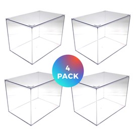 4 Clear Acrylic Boxes with Lid, 12.5"L x 8.5"W x 8.5"H, Made in USA, Clear Display Case for Sports Memorabilia, Diorama Box or Plastic Box for Collectibles
