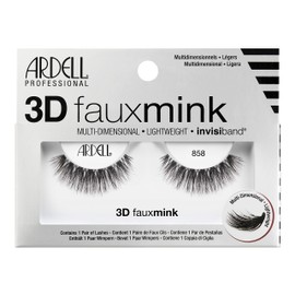 Ardell False Eyelashes 3D Faux Mink Lashes, 858 - Lightweight Reusable Strip Lashes with Invisiband, Ultra-Fluffy Volume for a Dramatic Eye Look, 4 Pairs