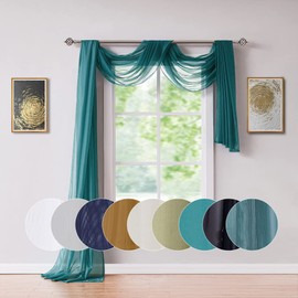 ASATEX Extra Long 56" (W) x 288" (L) (24 Feet) Green Teal Sheer Window Scarf. Voile Window Treatments are Perfect As Valance Scarves, Bed Canopy Scarfs Or Wedding Decorations. AMA 56" x 288" Teal