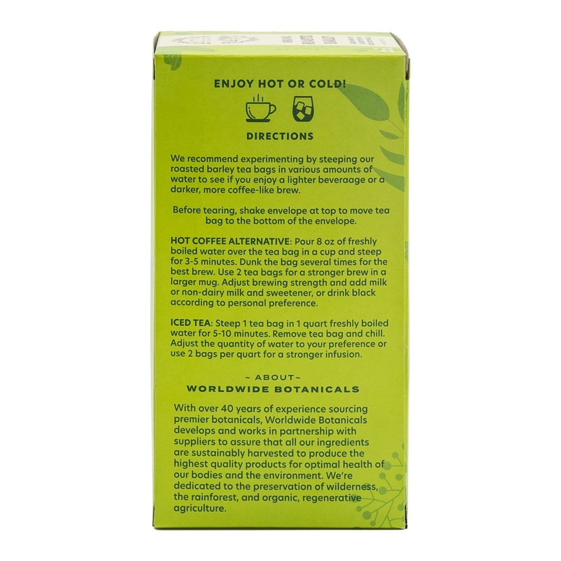 Worldwide Botanicals Organic Roasted Barley Tea, 25 Tea Bags -