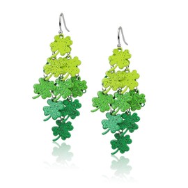 XIHIRCD St Patrick's Day Earrings for Women, Gradient Green Four Leaf Clover Earrings Shamrock Dangle Earrings St Patricks Day Accessories Gift for Women