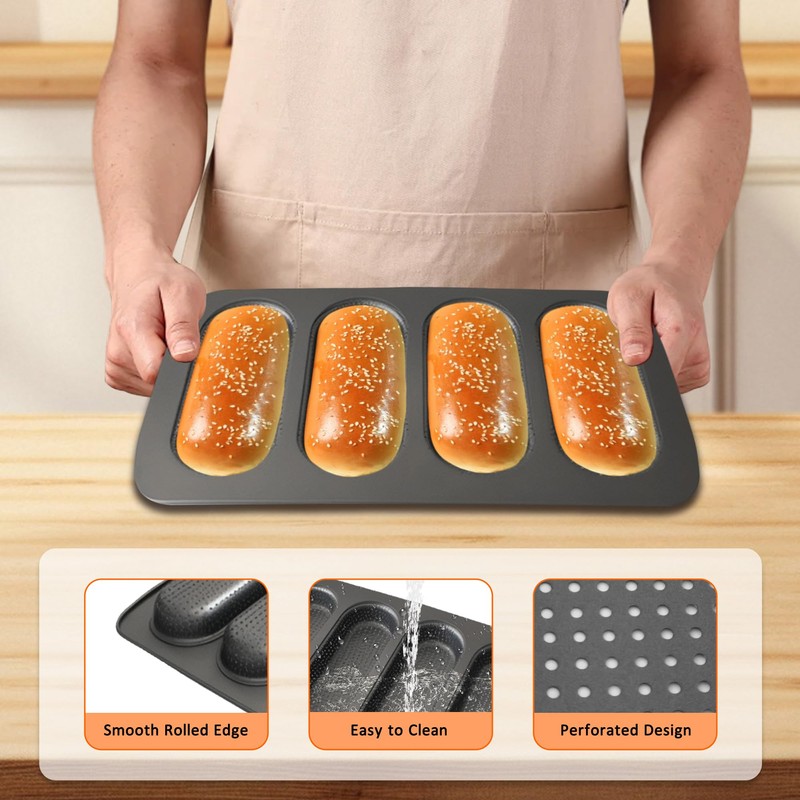 JSJMOFA Hot Dot Bun Pan, Perforated Carbon Steel Bread Loaf
