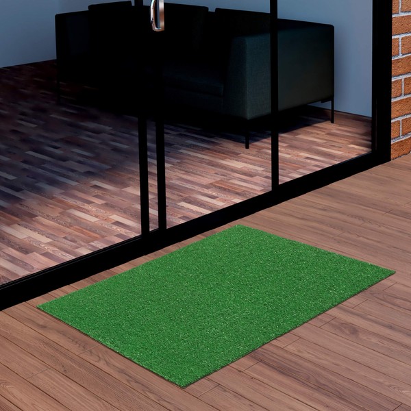 Waterproof Solid Grass Design Indoor/Outdoor 22x30 Modern Outdoor Artificial Grass Area Rug for Backyard, Patio, Garage, 22" x 30", Green