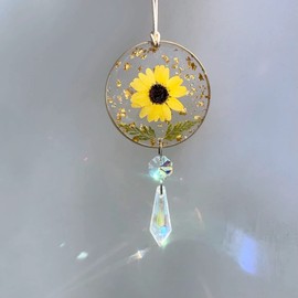 Sunflower or Daisy Car Charm, Crystal Suncatcher, Rearview Mirror Hang, Auto Accessories, New Car Gift For Her, Cute Flower Decor For Women (Daisy)