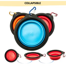 Portable Dog & Cat Bowl COLLAPSIBLE Dog Bowl Travel Dog Bowl with Clip Dog Camping Accessories Outdoor Feeding & Watering Supplies for Dogs Cats Foldable (Red, Round)