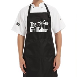 DYJYBMY The Grillfather Funny BBQ Apron for Men Women, Black Adjustable Waterproof Cooking Grilling Apron Gift for Dad Mom Husband Wife, Gifts for Birthday, Christmas, Thanksgiving