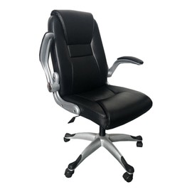 #7 Comfortable high back chairs with casters, black material, flip up armrests