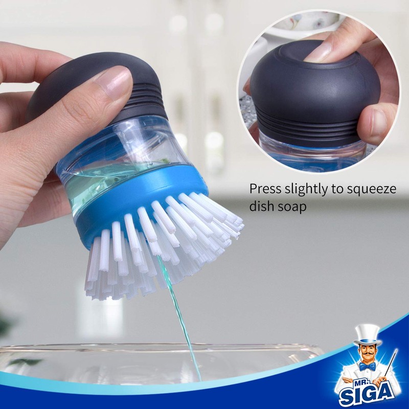 MR.SIGA Soap Dispensing Palm Brush Storage Set, Kitchen Brush with