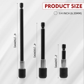 RENYU Drill Bit Extension Set, 3 Pcs 1/4" Hex Shank Quick Release Bit Holder, Magnetic Drill Extension Bit Holder for Screws Nuts Drill Handheld Drive