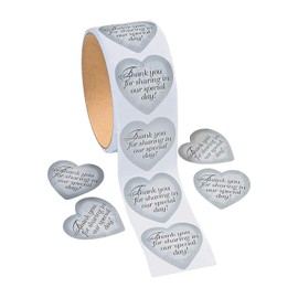 Silver Heart Thank You for Sharing Our Special Day Wedding Stickers - 1 Roll of 100 Thank You and Favor Stickers