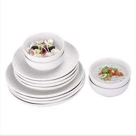 LIBKEN White Plates and Bowls Sets - Heavy Duty Ceramic for Fine and Casual - Elegant White Dinnerware Set for 12 with Unique Durable Design - Ideal for Home and Restaurant Use - Dish Set