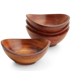 Woodard & Charles Set of 4 Individual Wood Serving Bowls for Salad, Fruit, Snacks, Nuts Candy and More, 7" x 6 1/2" x 3"