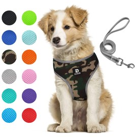 Puppy Harness and Leash Set - Dog Vest Harness for Small Dogs Medium Dogs- Adjustable Reflective Step in Harness for Dogs - Soft Mesh Comfort Fit No Pull No Choke (L, Camouflage Green)