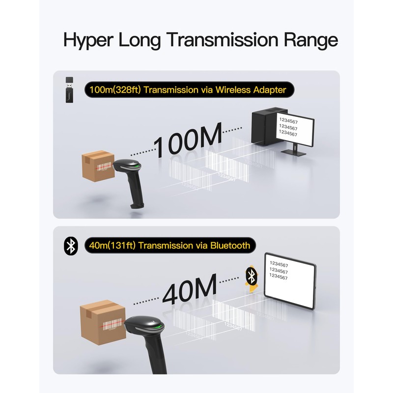 Inateck AI Barcode Scanner Bluetooth, 1D Handheld Scanner Wireless, Handheld