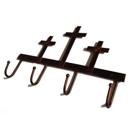 Key Holder Rustic Style Metal Cross Decorative Wall Mounted Hanger 4 Hook ( 9.5"W x 5.5"H x 1.2"D)