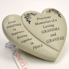 Angraves Grandma & Grandad Double Heart Flower Graveside Memorial Ornament Verse Plaque