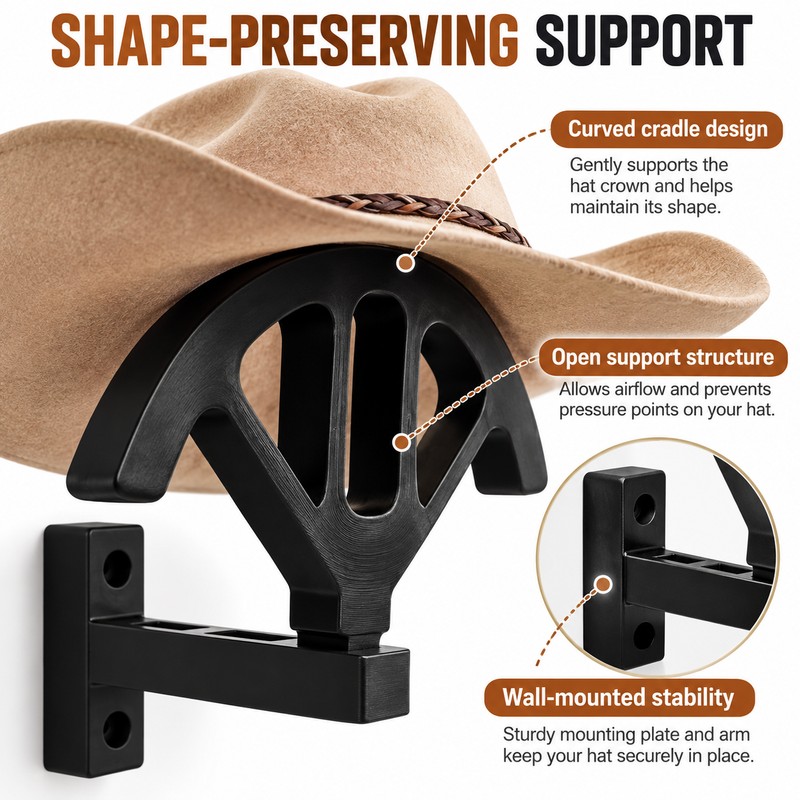 Wooden Cowboy Hat Rack – Adjustable Wall-Mounted Hat Holder for