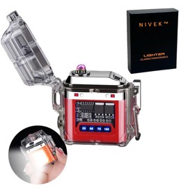 NIVEK Dual Arc Electric Lighter, Rechargeable, Waterproof Lighter with Flashlight, Windproof, Cool Lighter for Men, Birthday (Red)