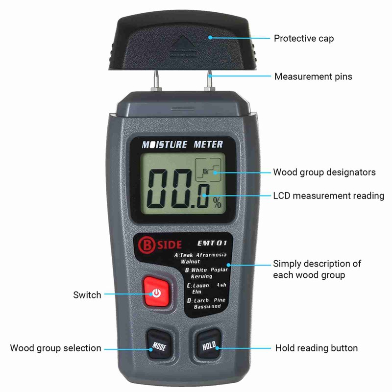 Wood Moisture Test Moisture Meter 4 Modes Portable Hygrometer Pin
