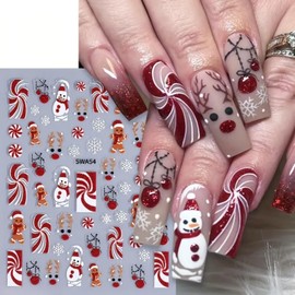 Christmas Nail Art Stickers Decals 8PCS 3D Snowflake Snowman Christmas Nail Stickers Santa Claus Gingerbread Man Elk Xmas Tree Nail Design Decals Xmas New Year Nail Supplies for Nail Art Decorations