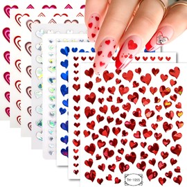 8 Sheets Heart Nail Art Stickers,Valentine's Day Nail Stickers 3D Self-Adhesive Nail Decals, Heart DIY Manicure Decoration Supplies Accessories for Women Girls