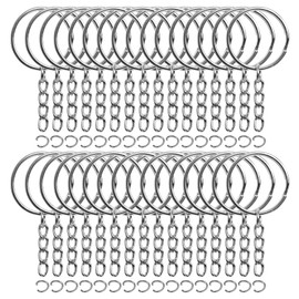 REEMTOO 50PCS Bulk Keychains Set, Split Keychains Rings with Chain 1 inch, Key Rings, Key Chain Rings, Keychain Ring Parts with Open Jump Ring and Connector.