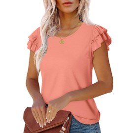 WEESO Summer Shirts for Women 2025 Short Sleeve Cute Casual Spring Tops Clothes Coral M