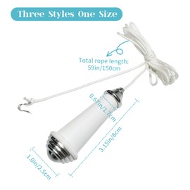 DOINEUFL 3PCS Bathroom Light Pull Cord, Light Pull Cord, Pull Cord Light Switch Bathroom, Pull Cord Handle with 150cm Light Pull Cord Extension Used For Bathroom Bedroom Toilet Ceiling Light Fan