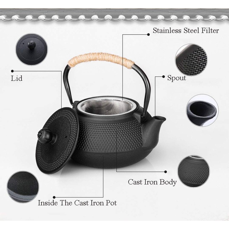HwaGui Cast Iron Teapot Large Japanese Tetsubin Kettle with Stainless