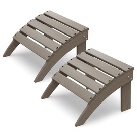 IVY&LANE Outdoor Adirondack Ottoman | Folding | Set of 2 | HDPE Wood Grain | Desert Brown | All Weather | Waterproof Patio Footrest for Adirondack Chair | Poly Lumber Foot Rest for Deck Backyard