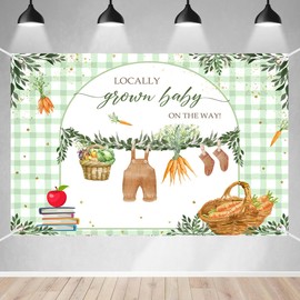 AEMUYA 71x43 Inch Locally Grown Baby Shower Banner Green Farmers Market Baby Shower Background Clothes Gold Dots Girls Boys Decorations Supplies