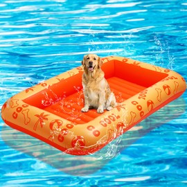 JellyArch Dog Float for Summer Pool 60" x 33. 5" Inflatable Dog Pool Float with Rope and Handle Durable and Foldable Pet Raft Lake Floating Raft for Small Medium Large Dogs, Hold up to 220 Lbs(Orange)
