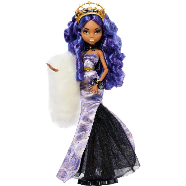 Monster High Doll, Clawdeen Wolf Howliday Collector Edition, Purple Hair and Floor-Length Gown with Furry Boa
