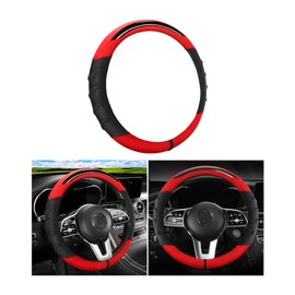 Osilly Car Steering Wheel Cover, Non-Slip Vehicle Steering Wheel Protector, Automotive Interior Accessories for Women Men, 15 Inch Universal for SUV, Truck, RV, Van and More（Black/Red）