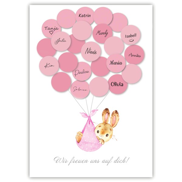 Pandawal Baby Shower Decoration Girls Guest Book Alternative Baby Shower Set Rabbit (Pink) Guest Gift Christening Puller Party Memorabilia / Keepsake Writable / Fingerprint