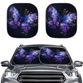 Generic Lishukuss Butterfly Purple Windshield Sun Shade Trucks SUV 2 Piece Car Sun Shade for Women Men Automotive Window Sunshades as Cars,SUV,RV,Truck & Car Accessories