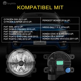 TangMiGe fog lights for CITROËN (DS5 JUMPER), PEUGEOT BOXER, IVECO DAILY VI 6, FIAT (500L DOBLO DUCATO PANDA PUNTO EVO), HONDA (CIVIC IX 9 CR-V ACCORD VIII 8), 1 Piece