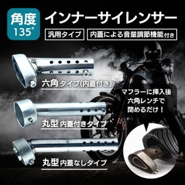 shymie Inner Silencer, Keion, Bike Muffler, Inner Baffle, General Purpose Muffler, Silencer, Bike Baffle, 2.2 inches (56 mm), Angle, Hexagonal Inner Lid Included