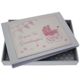 White Cotton Cards New Granddaughter Tiny Album (Pink Pram and Bunting)