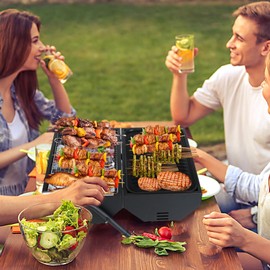 Portable Charcoal Grill, 2-in-1 Expandable BBQ Grill, Lightweight & Foldable with Wood Handle, Ideal for Outdoor Cooking